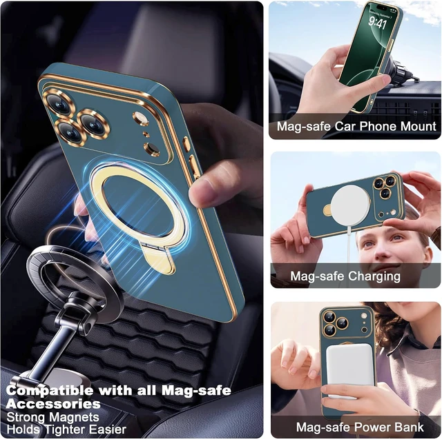 Alt view image 4 of 7 - Plating Phone Case for iPhone 17 Pro with Stand 6.3 Grey Blue