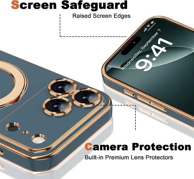 Alt view image 7 of 7 - Plating Phone Case for iPhone 17 Pro with Stand 6.3 Grey Blue