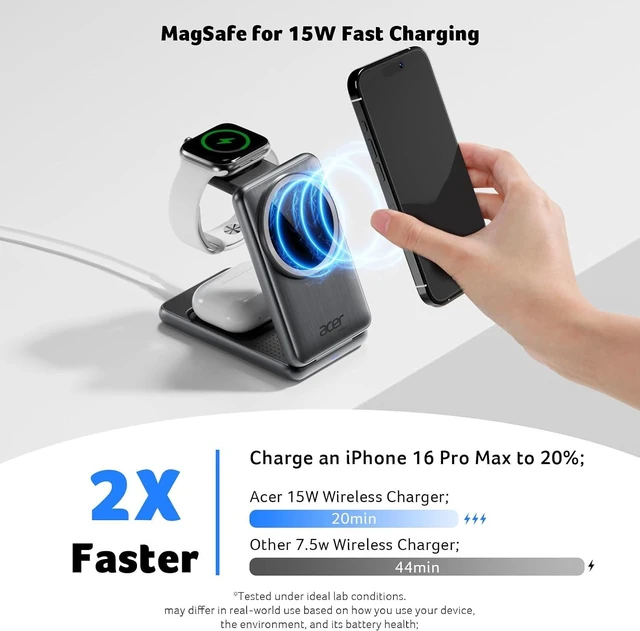 Alt view image 6 of 7 - 3 in 1 Charging Station for Device, Magnetic Palm-Sized Foldable Fast Charger Stand Compatible with MagSafe for iPhone 17, Watch & AirPods, Foldable Charging Dock for Desk S3