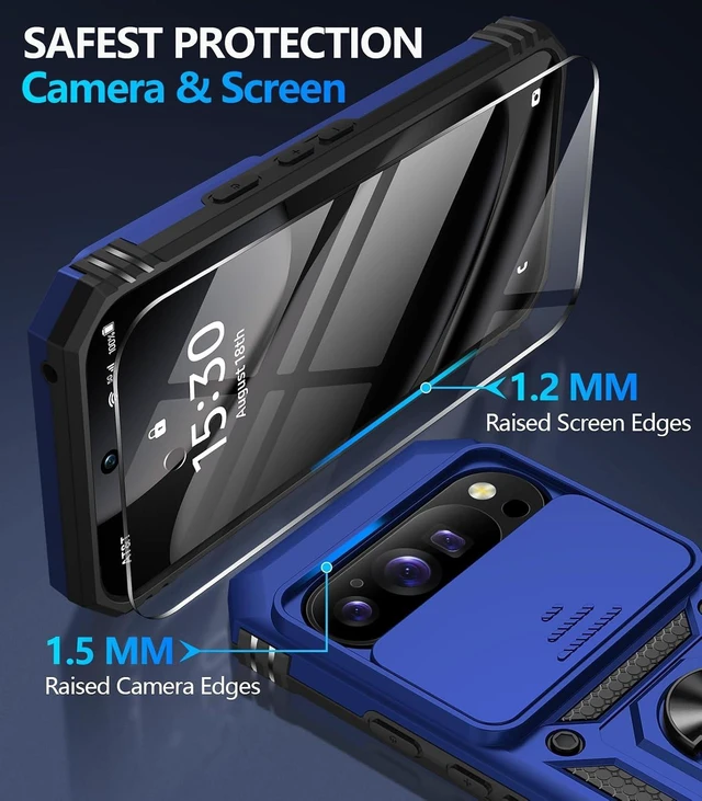 Alt view image 7 of 7 - for Google Pixel 10 Case/Pixel 10 Pro Case with Screen Protector & Slide Camera Lens Cover Built-in Ring Stand Protective Phone Case for Pixel 10 Case/Google Pixel 10 Pro Case (Blue)