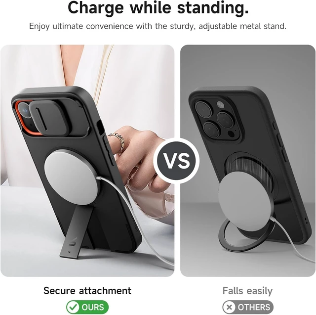 Alt view image 5 of 7 - for iPhone 13/14 Case with Magnetic Camera Slide Cover and Adjustable Kickstand Compatible with MagSafe Shockproof Bumper Case Slim Protective Cover for iPhone 13/14 6.1 Inch Black