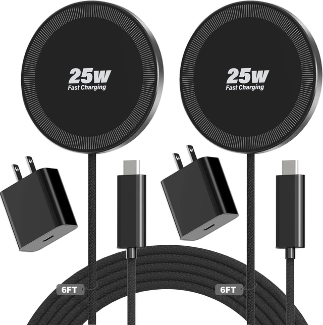 Main image of 25W Magnetic Wireless Charger 6FT Fast Charging Pad Wireless Charge for iPhone 17 16 /AirPods3/2/Pro/for Galaxy S26 Ultra/Pixel 10 Series Portable Charger for Desk& Travel(2Pack Black)