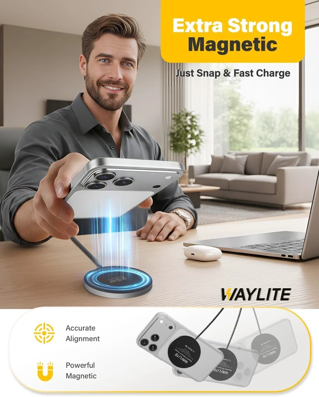 Alt view image 3 of 7 - 25W Magnetic Wireless Charger 6FT Fast Charging Pad Wireless Charge for iPhone 17 16 /AirPods3/2/Pro/for Galaxy S26 Ultra/Pixel 10 Series Portable Charger for Desk& Travel(2Pack Black)