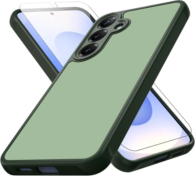 Main image of for Galaxy S25 Plus Case Matte Dual-Tone Non-Slip Anti-Fingerprint Slim Design with Screen Protector Hybrid Soft TPU Bumper Hard PC Back Protective Phone case for Galaxy S24 Plus Green