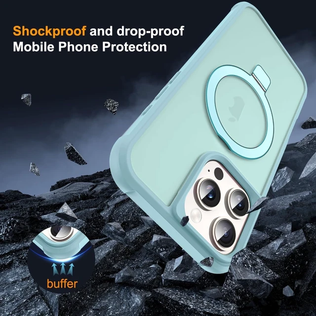 Alt view image 7 of 7 - Compatible with iPhone 16 Pro Max Case with Stand Blue