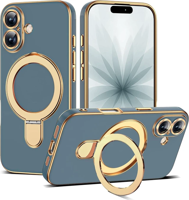 Main image of Plating Phone Case for iPhone 17 with Stand 6.3 Grey Blue