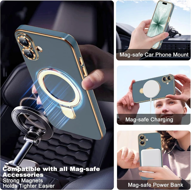 Alt view image 4 of 7 - Plating Phone Case for iPhone 17 with Stand 6.3 Grey Blue