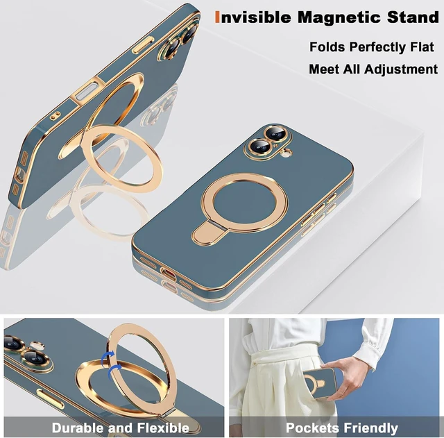 Alt view image 6 of 7 - Plating Phone Case for iPhone 17 with Stand 6.3 Grey Blue