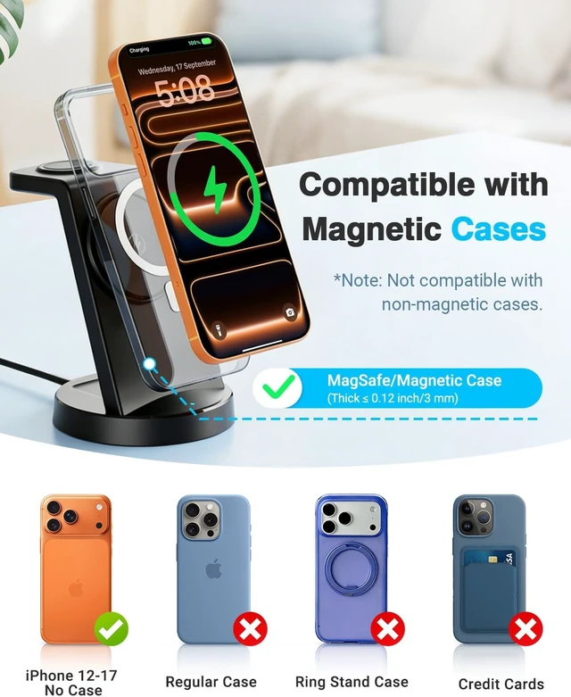 Alt view image 5 of 7 - 25W MagSafe Charging Station 3-in-1 Magnetic Wireless Charger for