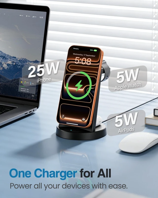 Alt view image 6 of 7 - 25W MagSafe Charging Station 3-in-1 Magnetic Wireless Charger for