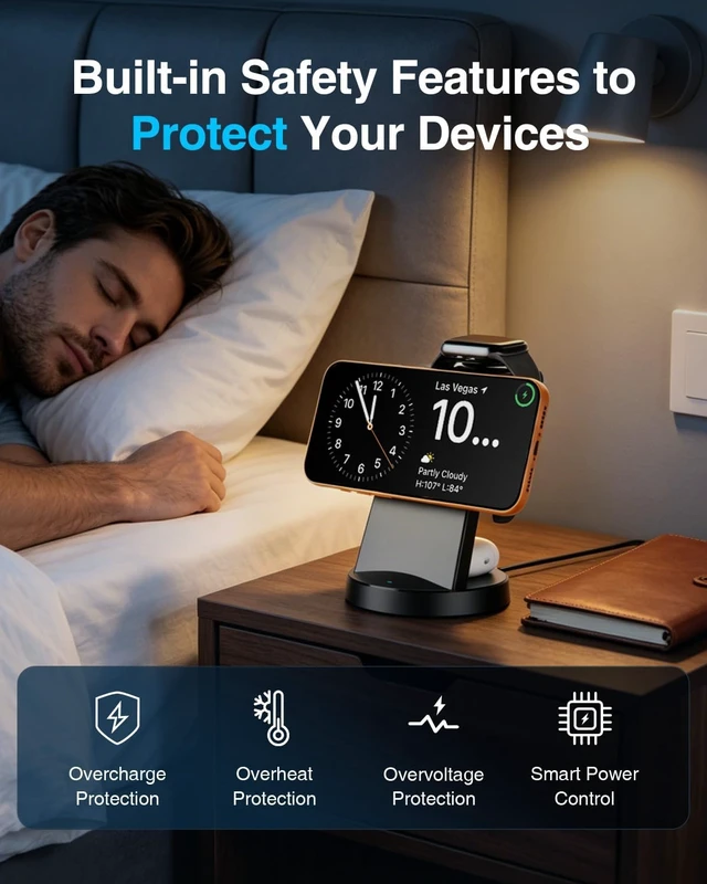 Alt view image 7 of 7 - 25W MagSafe Charging Station 3-in-1 Magnetic Wireless Charger for