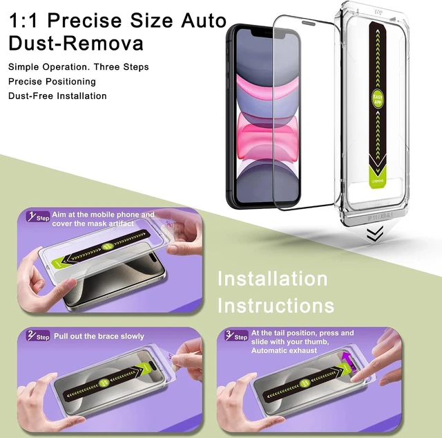 Alt view image 3 of 6 - 2 Pack Ultra HD Clear Screen Protector for iPhone 11/XR (6.1-Inch) 9H Tempered Glass Full Coverage Anti-Fingerprint Auto Dust Removal Bubble-Free Easy Installation