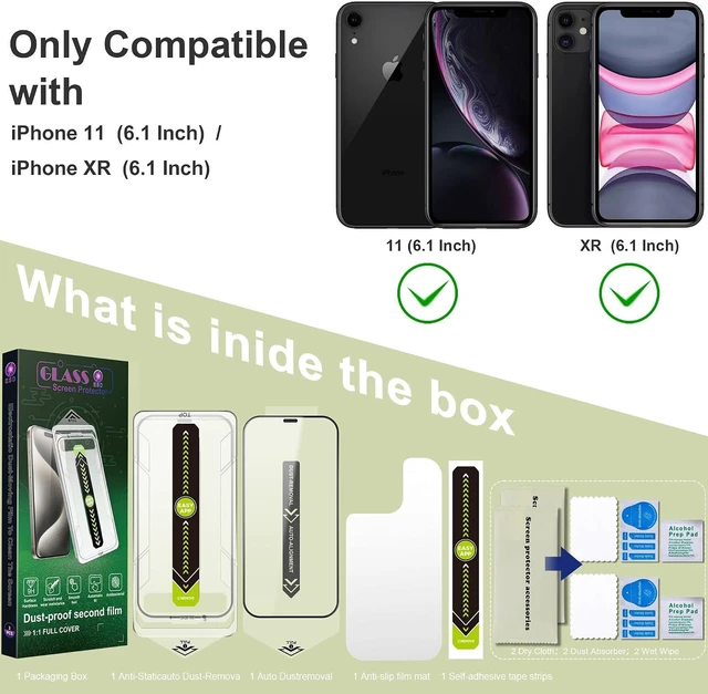 Alt view image 6 of 6 - 2 Pack Ultra HD Clear Screen Protector for iPhone 11/XR (6.1-Inch) 9H Tempered Glass Full Coverage Anti-Fingerprint Auto Dust Removal Bubble-Free Easy Installation