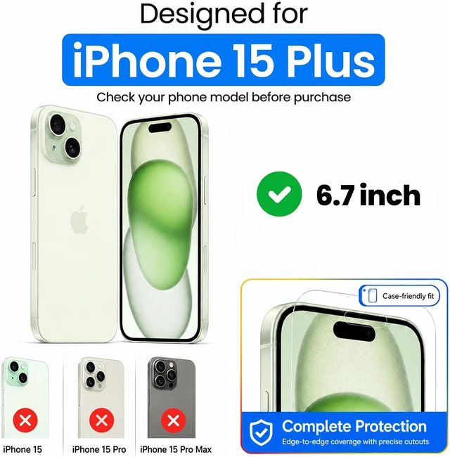 Alt view image 2 of 7 - Anti Blue Light Tempered Glass Screen Protector of iPhone 15 Plus (6.7) Blocks Blue Light Prevents Eye Strain & Helps You Sleep Better 9H Hardness & Case Friendly