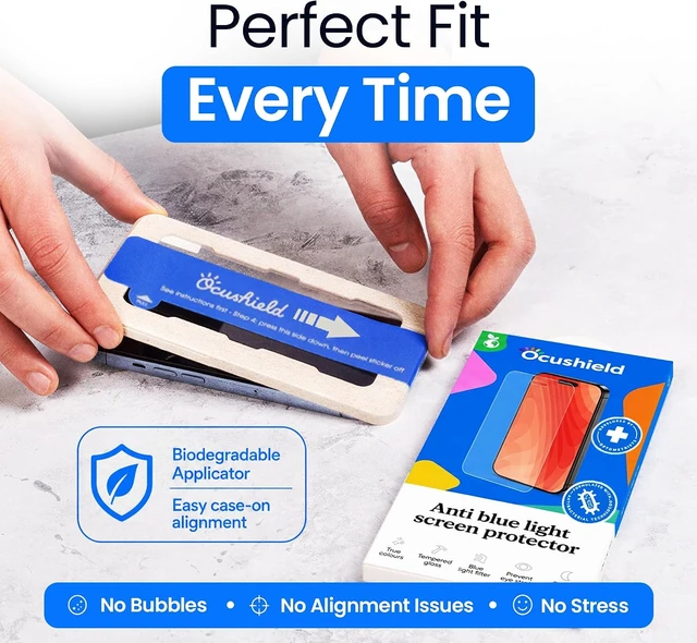 Alt view image 3 of 7 - Anti Blue Light Tempered Glass Screen Protector of iPhone 15 Plus (6.7) Blocks Blue Light Prevents Eye Strain & Helps You Sleep Better 9H Hardness & Case Friendly