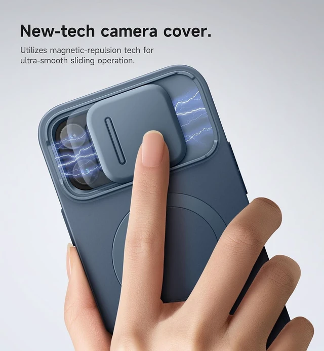 Alt view image 4 of 7 - for iPhone 13 Pro Max/12 Pro Max Case with Magnetic Camera Slide Cover and Adjustable Kickstand Compatible with MagSafe Shockproof Bumper Case Slim Protective Cover 6.7 Inch Blue