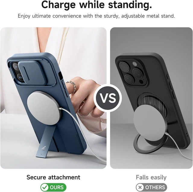 Alt view image 5 of 7 - for iPhone 13 Pro Max/12 Pro Max Case with Magnetic Camera Slide Cover and Adjustable Kickstand Compatible with MagSafe Shockproof Bumper Case Slim Protective Cover 6.7 Inch Blue