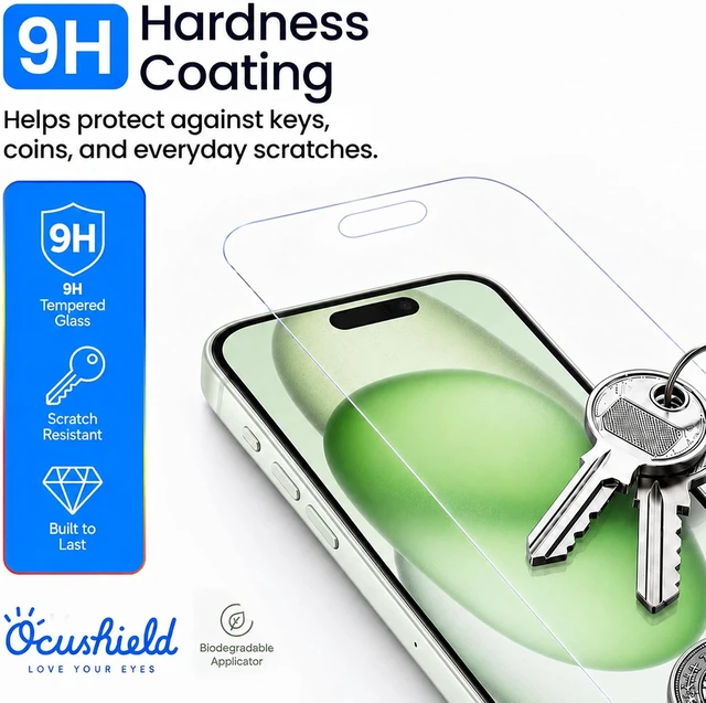 Alt view image 7 of 7 - Anti Blue Light Tempered Glass Screen Protector of iPhone 15 Plus (6.7) Blocks Blue Light Prevents Eye Strain & Helps You Sleep Better 9H Hardness & Case Friendly