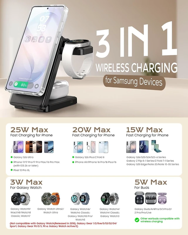 Alt view image 3 of 7 - 25W Fast 3 in 1 Magnetic Foldable Charging Station for