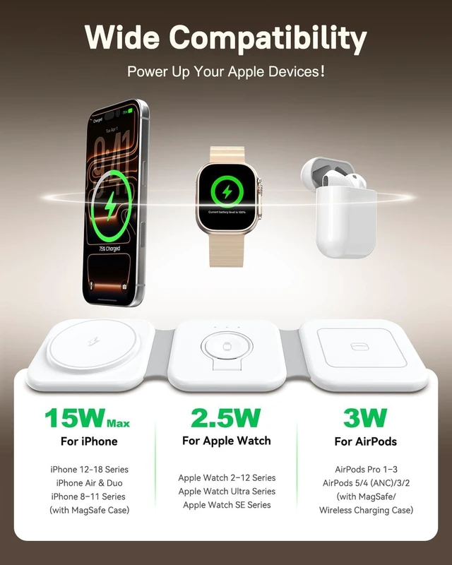 Alt view image 4 of 7 - 15W Magnetic Travel Charging Station 3-in-1 Foldable MagSafe Charger