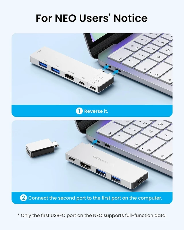 Alt view image 6 of 7 - 6-in-2 USB C Hub for MacBook Neo/Air/PRO 80Gbps Detachable Magnetic 8K USB-C Dock with 4K@240Hz HDMI 140W MAX PD for Laptops/ipad Charging Multiport Adapter(Silver)