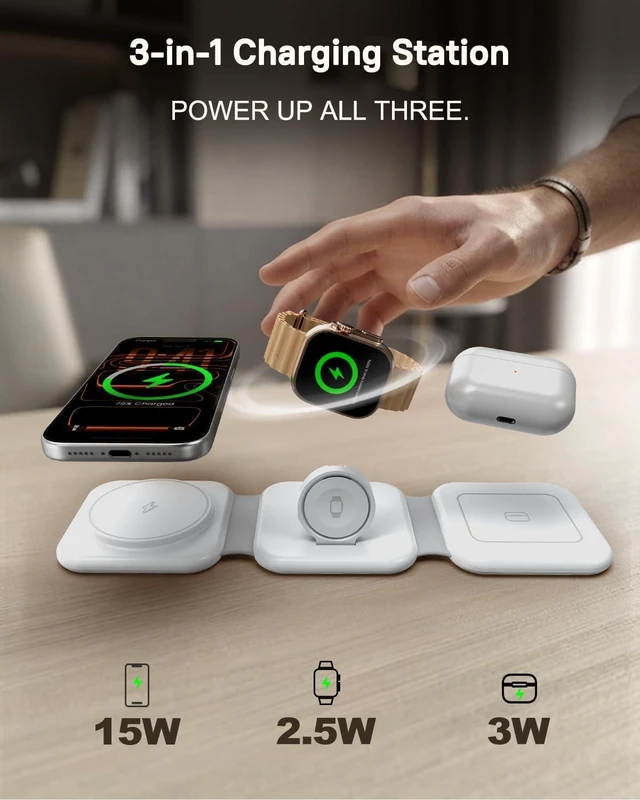 Alt view image 7 of 7 - 15W Magnetic Travel Charging Station 3-in-1 Foldable MagSafe Charger