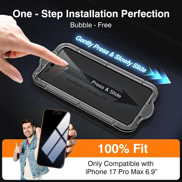 Alt view image 2 of 7 - -4+2 Pack for iPhone 17 Pro Max Privacy Screen Protector (6.9)