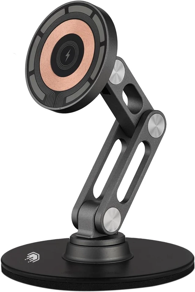 Main image of ClikDock Cell Phone Magnetic Wireless Charger Stand 360° Spin Aluminum Construction Compatible with MagSafe Phones for iPhone & Andriod (Space Grey)