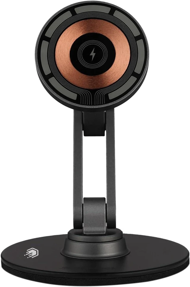 Alt view image 3 of 7 - ClikDock Cell Phone Magnetic Wireless Charger Stand 360° Spin Aluminum Construction Compatible with MagSafe Phones for iPhone & Andriod (Space Grey)