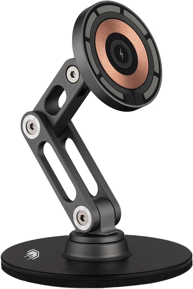 Alt view image 4 of 7 - ClikDock Cell Phone Magnetic Wireless Charger Stand 360° Spin Aluminum Construction Compatible with MagSafe Phones for iPhone & Andriod (Space Grey)