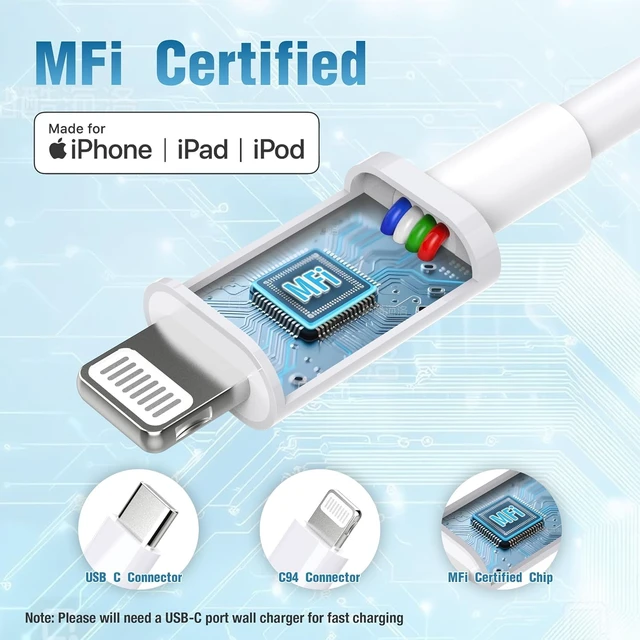 Alt view image 2 of 7 - USB-C to Lightning Cable 2Pack 6FT