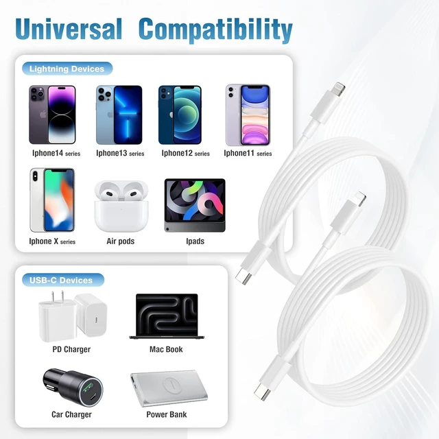 Alt view image 7 of 7 - USB-C to Lightning Cable 2Pack 6FT
