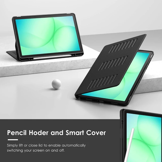 Alt view image 7 of 7 - Case for Galaxy Tab A11+ Plus 11 inch 2026 Model (SM-X230/X236) Multiple Angles Stand Cover Soft Back Pencil Holder and Auto Sleep/Wake Black