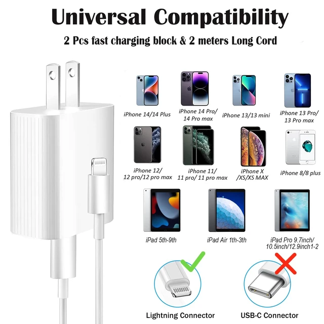 Alt view image 3 of 7 - iPhone Charger Fast Charging iPhone Fast Charger 2Pack Type C Fast Charger Block Plug Adapter 6FT USB-C to Lightning Cable Cord for iPhone14/13/13 Pro/12 Pro/12 Pro Max/11/Xs Max/XR/X/SE iPad AirPods