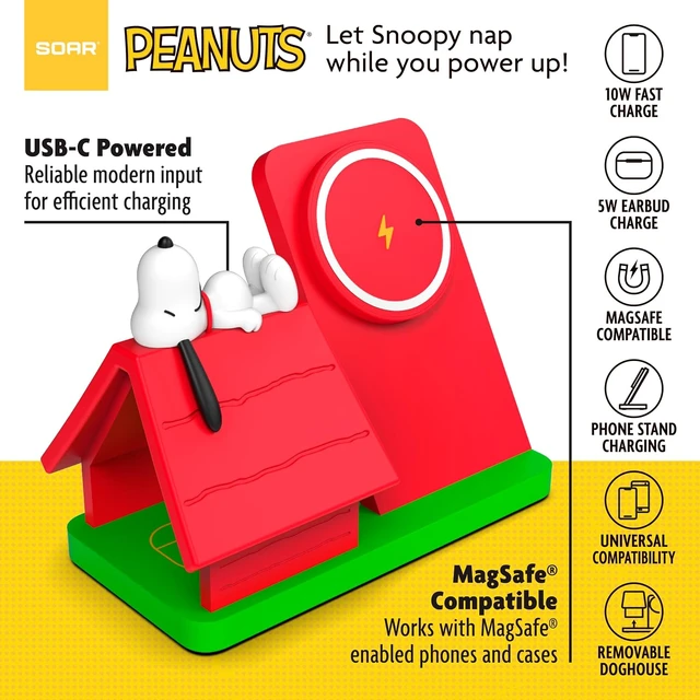 Alt view image 5 of 7 - Peanuts Snoopy Wireless Charging Station- Red Dog House