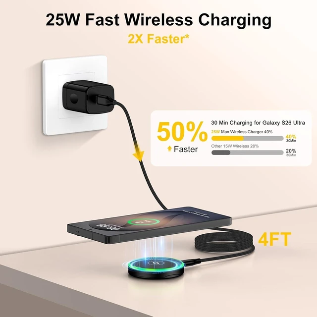 Alt view image 2 of 7 - 25W Magnetic Wireless Charger Pad for S26 Ultra S26+ S26 S25 Ultra