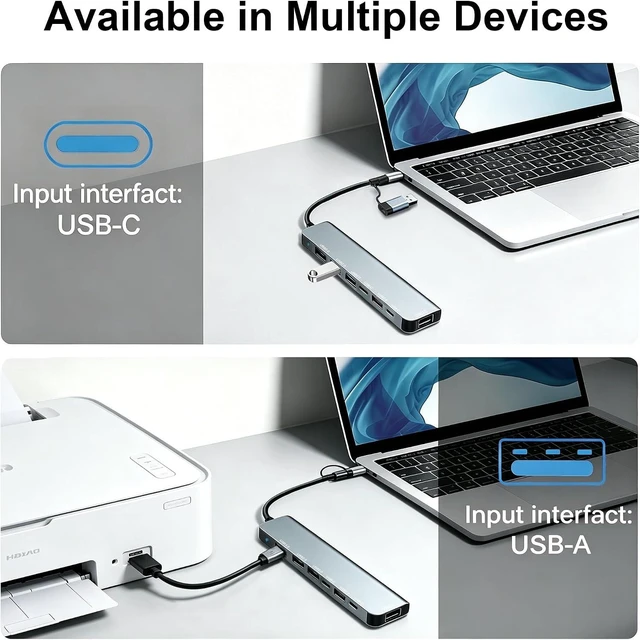 Alt view image 7 of 7 - USB C Hub USB Hub 3.0 Upgrade 7 in 2 USB Splitter with 1xUSB 3.0 4xUSB2.0 2xUSB C USB C & USB Hub Multiport Adapter USBC USB Dongle for PC/Laptop/Tablet/Mac/MacBook/iPad and More Devices