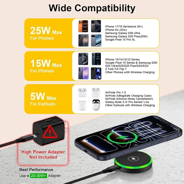 Alt view image 6 of 7 - 25W Magnetic Wireless Charger Pad for S26 Ultra S26+ S26 S25 Ultra