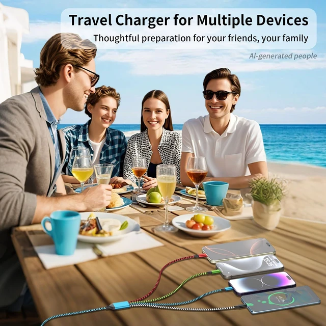 Alt view image 3 of 6 - 4 in 2 Multi Charging Cable USBA/C Universal Charging Cords 2 Pack 5FT