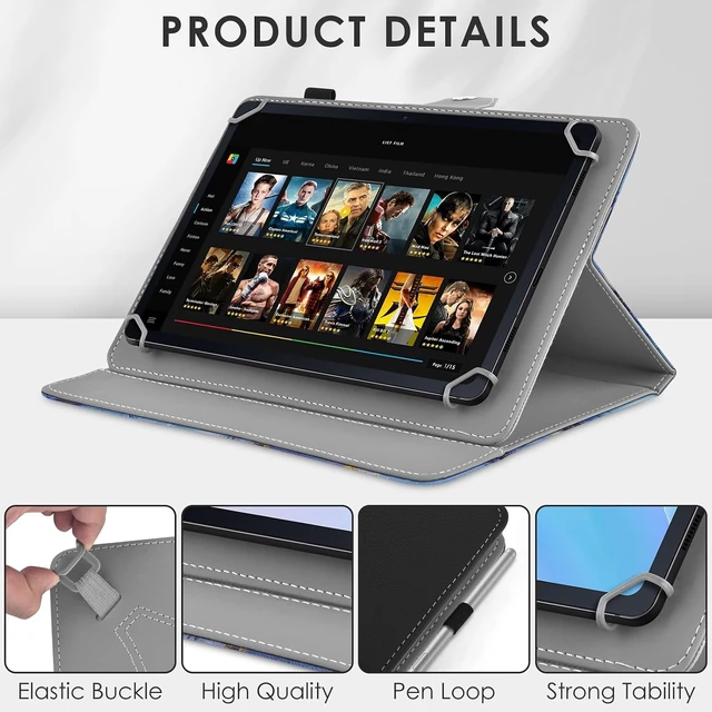 Alt view image 5 of 7 - Universal 9 10.1 11 Inch Tablet Case PU Leather Blue Marble