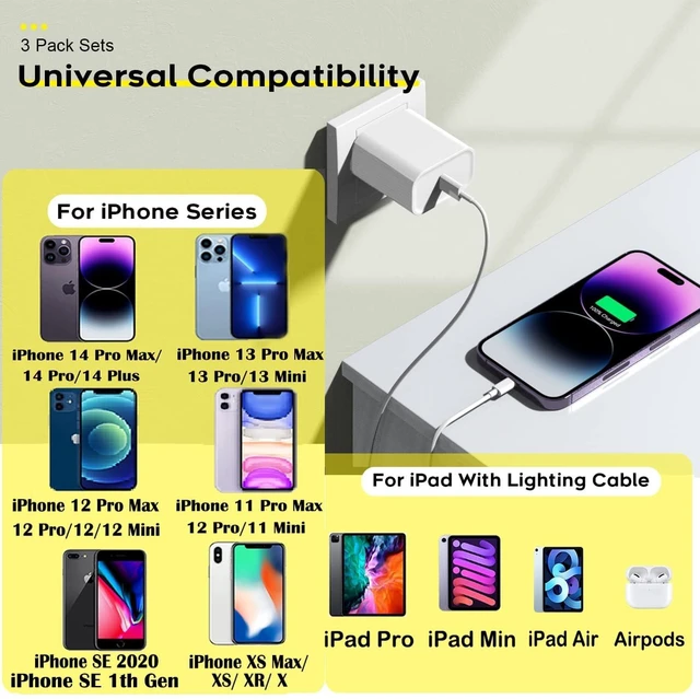 Alt view image 4 of 7 - Fast Charger iPhone i Phone Charge Cable 3Pack iPhone Charger Fast Charging 6Foot Phone Charging USB C Charge Adapter 6FT Type C to Lightning Cable for iPhone 14 Pro Max/14 Plus/13/12 Mini/11/10/XS/SE