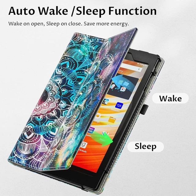 Alt view image 3 of 7 - Case for 2023/2021 Release Kindle Fire HD 10 Tablet (13th/11th Generation) and Fire HD 10 Plus 10.1 - Slim Folding Stand Folio Cover with Auto Wake/Sleep & Hand Strap Mandala