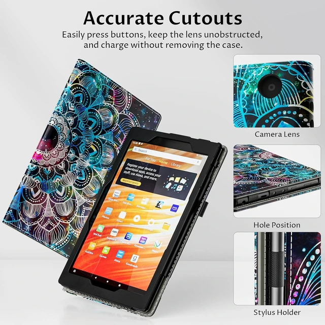Alt view image 5 of 7 - Case for 2023/2021 Release Kindle Fire HD 10 Tablet (13th/11th Generation) and Fire HD 10 Plus 10.1 - Slim Folding Stand Folio Cover with Auto Wake/Sleep & Hand Strap Mandala