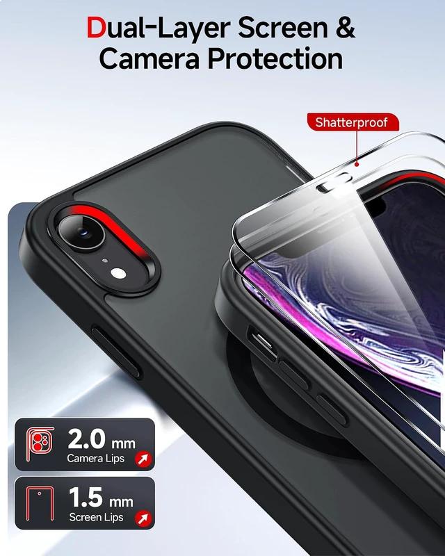 Alt view image 2 of 7 - for iPhone-XR Phone Case with Screen Protector X2 Camera Cover Black