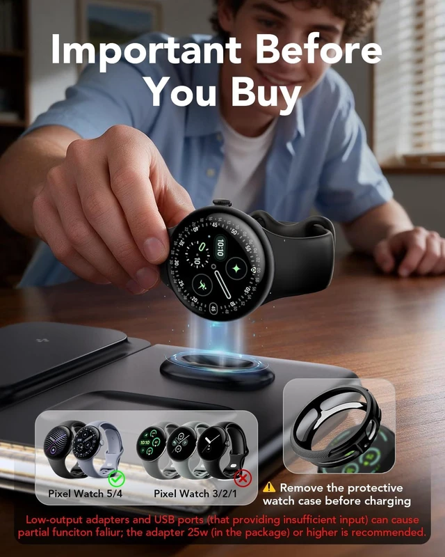 Alt view image 4 of 7 - 3 in 1 Foldable Wireless Fast Charging Station for Google Pixel Watch 5/4