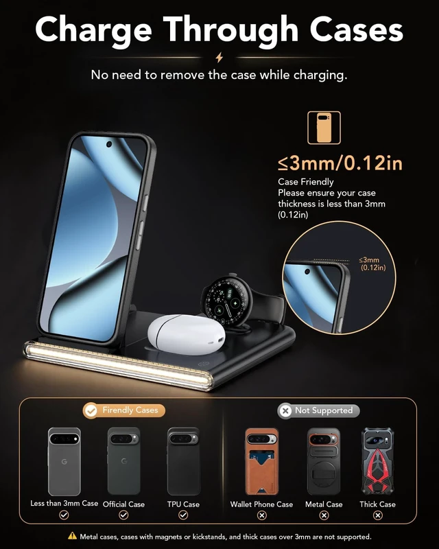 Alt view image 5 of 7 - 3 in 1 Foldable Wireless Fast Charging Station for Google Pixel Watch 5/4