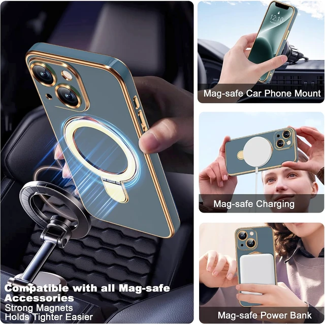 Alt view image 4 of 7 - Plating Phone Case for iPhone 14 with Stand 6.1 Grey Blue