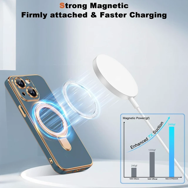Alt view image 5 of 7 - Plating Phone Case for iPhone 14 with Stand 6.1 Grey Blue