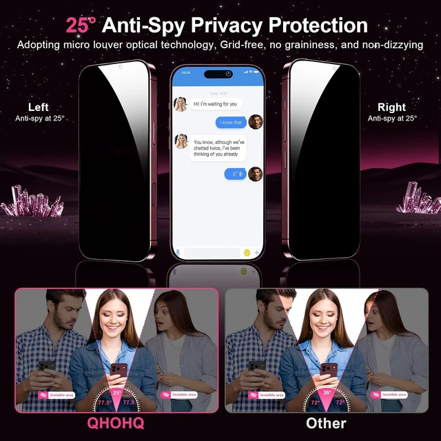 Alt view image 3 of 7 - for iPhone 18 Pro Max Privacy Screen Protector 9H+ Tempered Glass