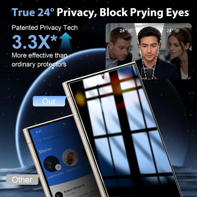 Alt view image 2 of 7 - 3 Pack for Galaxy S24 Ultra Privacy Screen Protector